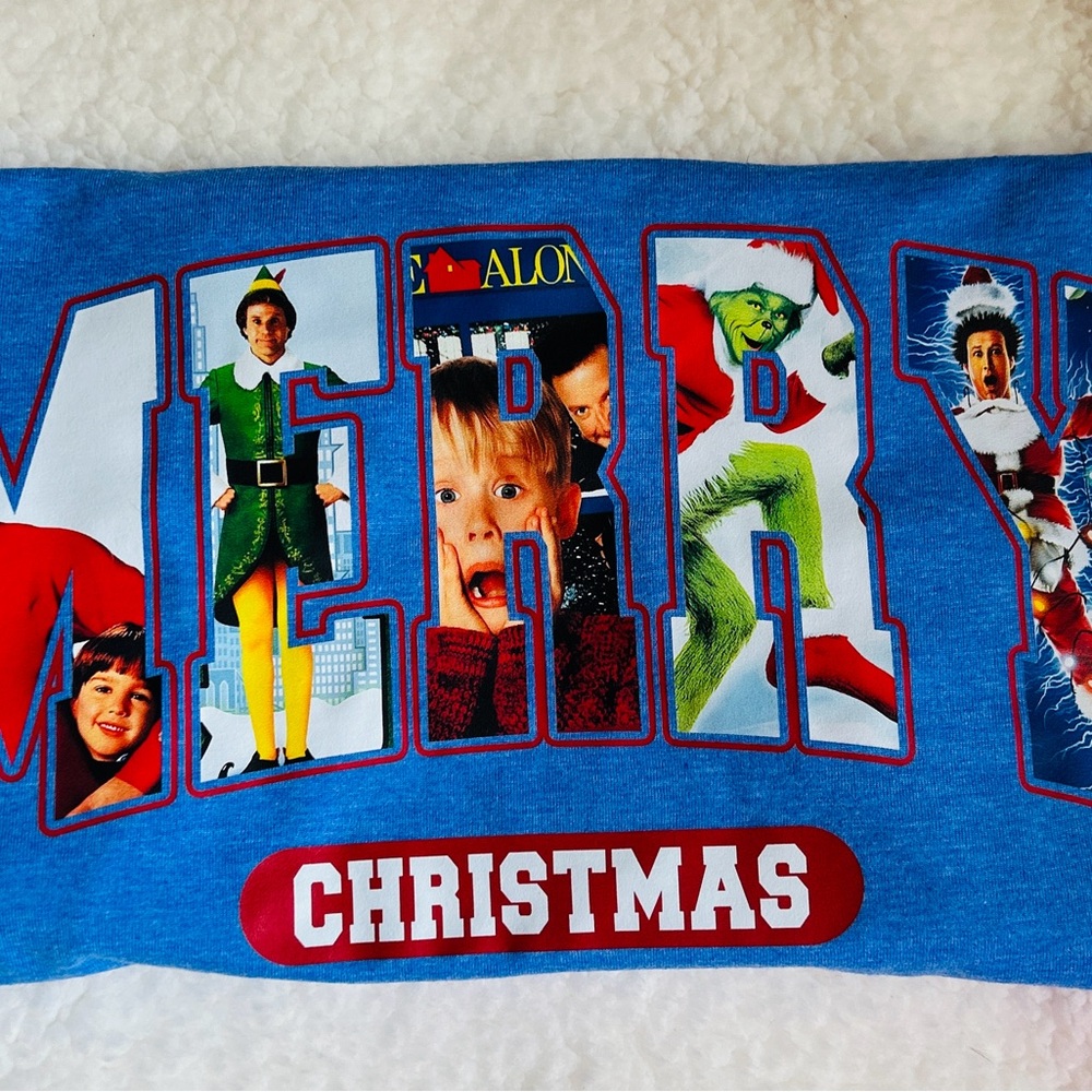 Blue Merry Christmas Graphic T-Shirt - Picture 1 of 3